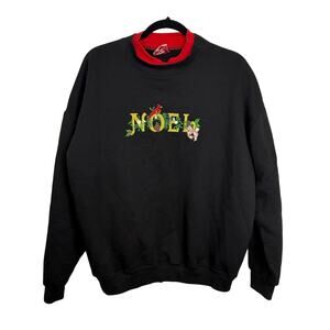 Vintage Noel Christmas Sweatshirt Black Embroidered Holiday Crewneck L